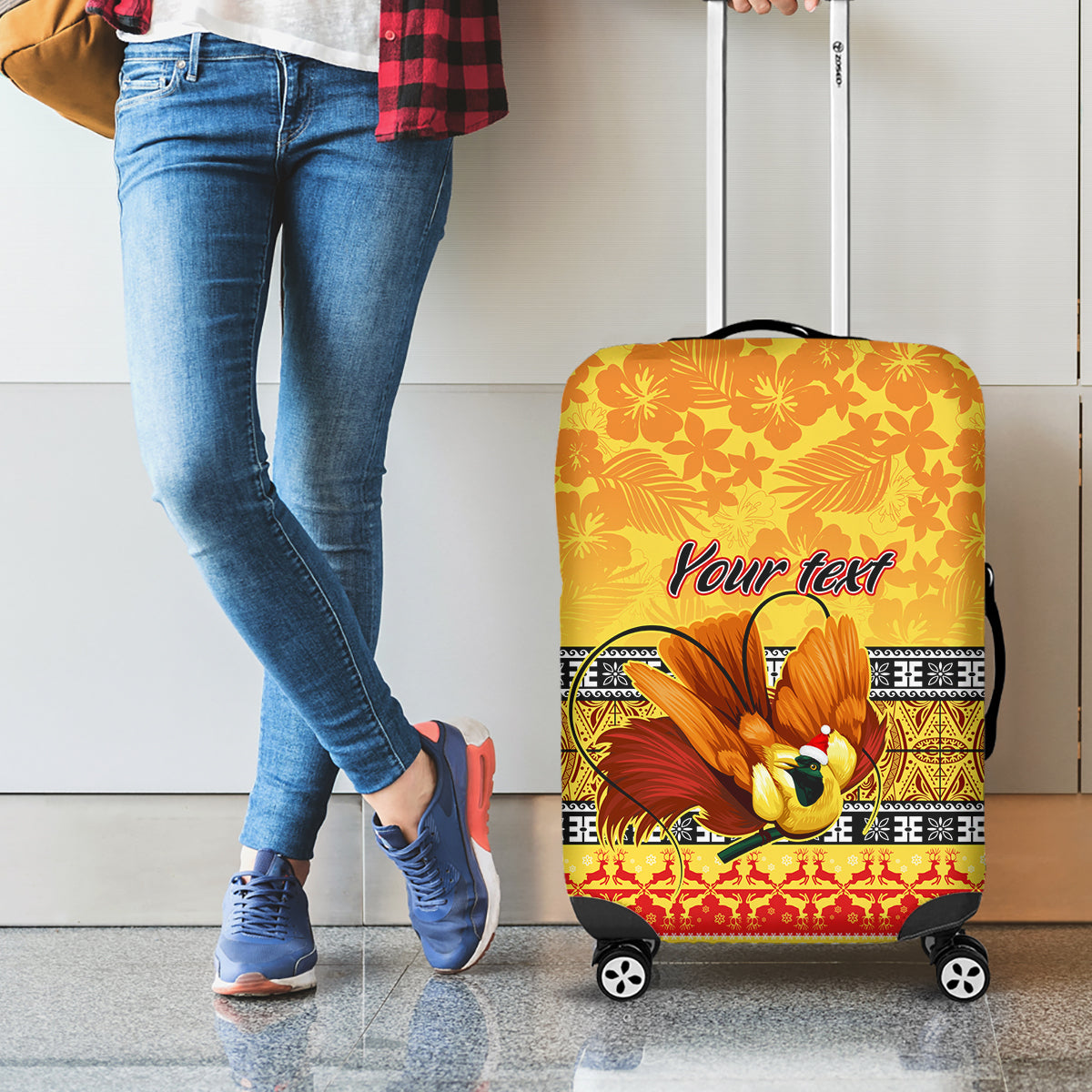 Personalised PNG Hamamas Krismas Luggage Cover Papua New Guinea Bird Of Paradise Merry Christmas Gold Style LT9 - Polynesian Pride