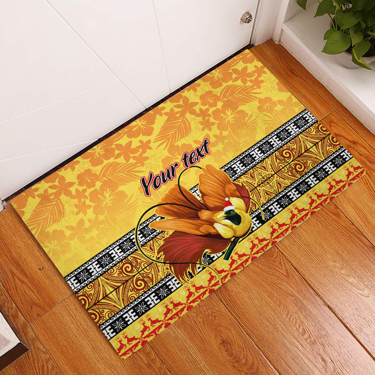 Personalised PNG Hamamas Krismas Rubber Doormat Papua New Guinea Bird Of Paradise Merry Christmas Gold Style LT9 Gold - Polynesian Pride