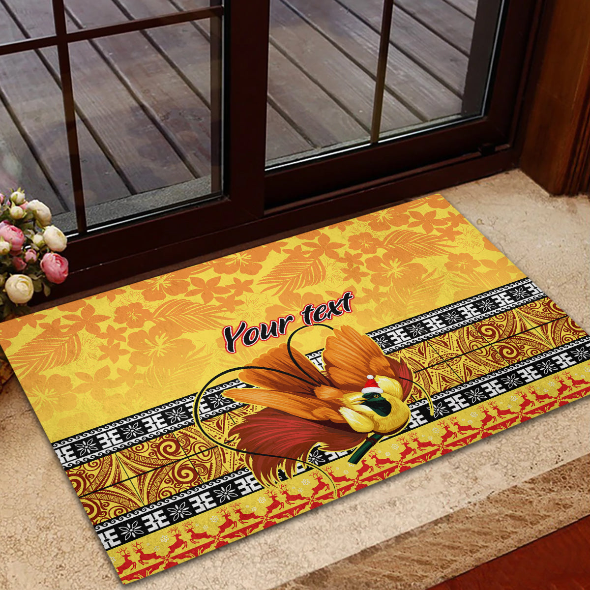 Personalised PNG Hamamas Krismas Rubber Doormat Papua New Guinea Bird Of Paradise Merry Christmas Gold Style LT9 - Polynesian Pride