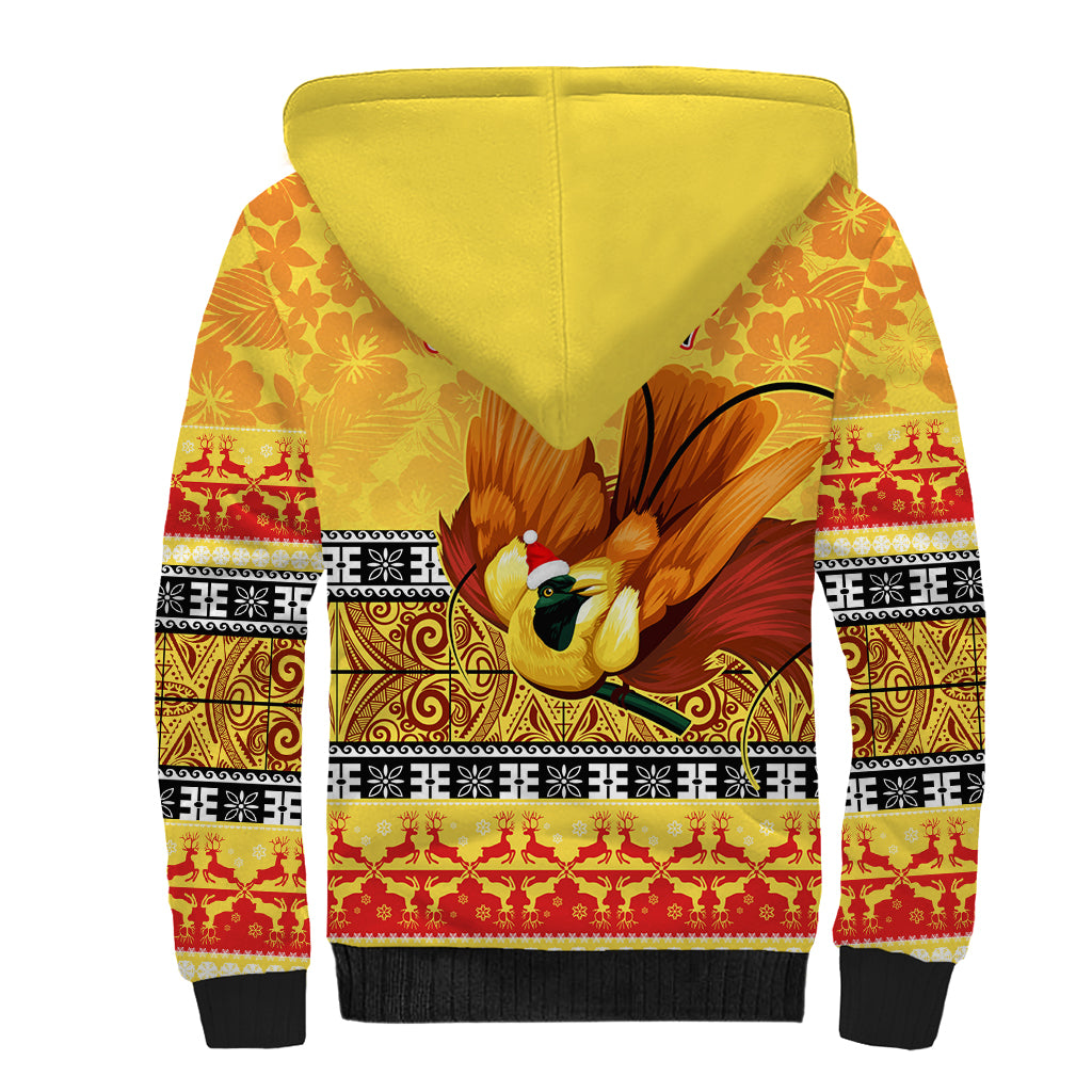 Personalised PNG Hamamas Krismas Sherpa Hoodie Papua New Guinea Bird Of Paradise Merry Christmas Gold Style LT9 - Polynesian Pride