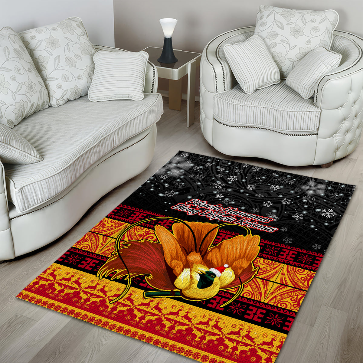 PNG Hamamas Krismas Area Rug Papua New Guinea Bird Of Paradise Merry Christmas Black Style LT9 - Polynesian Pride
