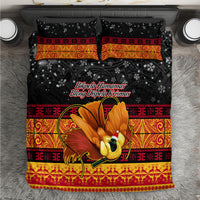 PNG Hamamas Krismas Bedding Set Papua New Guinea Bird Of Paradise Merry Christmas Black Style LT9 Black - Polynesian Pride