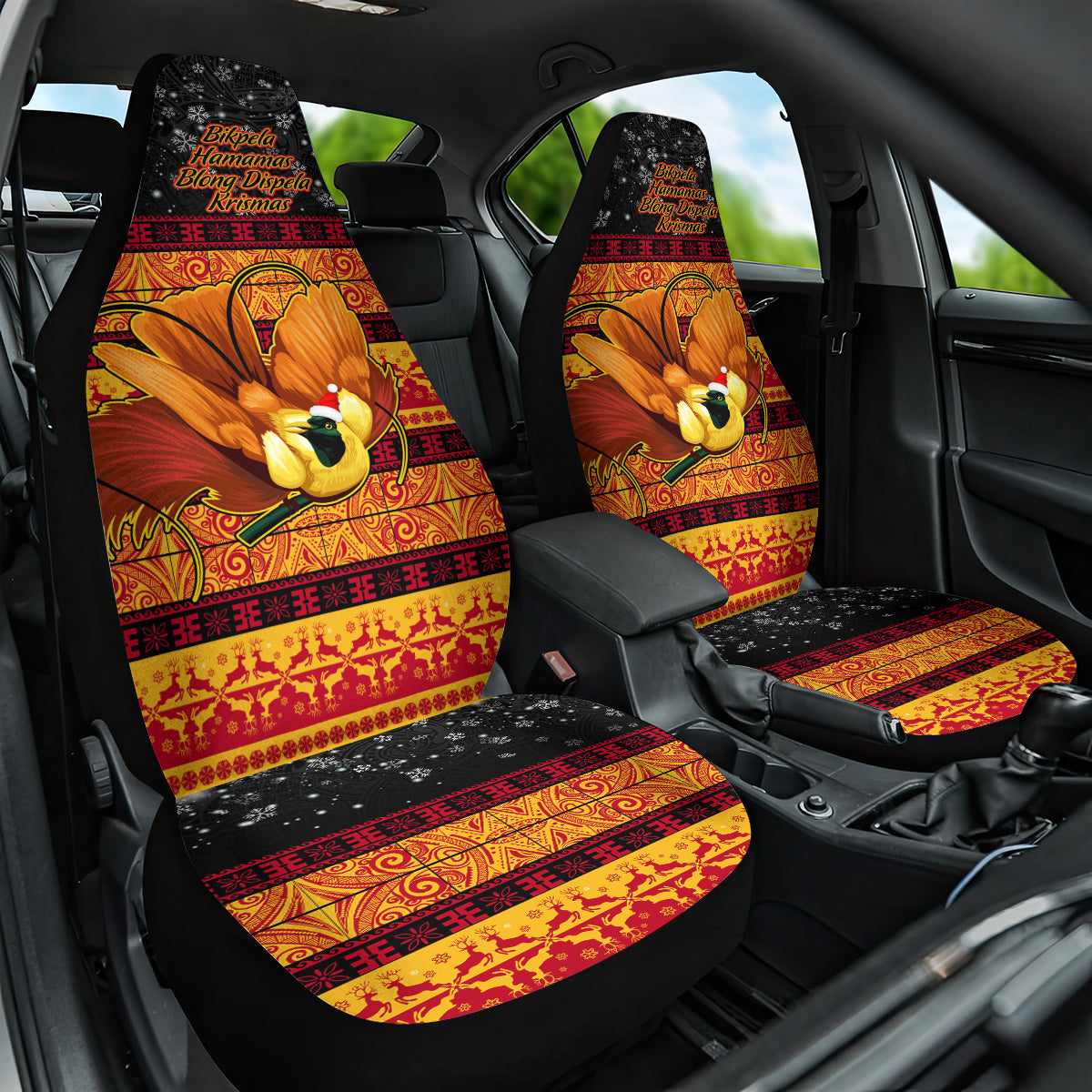 PNG Hamamas Krismas Car Seat Cover Papua New Guinea Bird Of Paradise Merry Christmas Black Style LT9 One Size Black - Polynesian Pride
