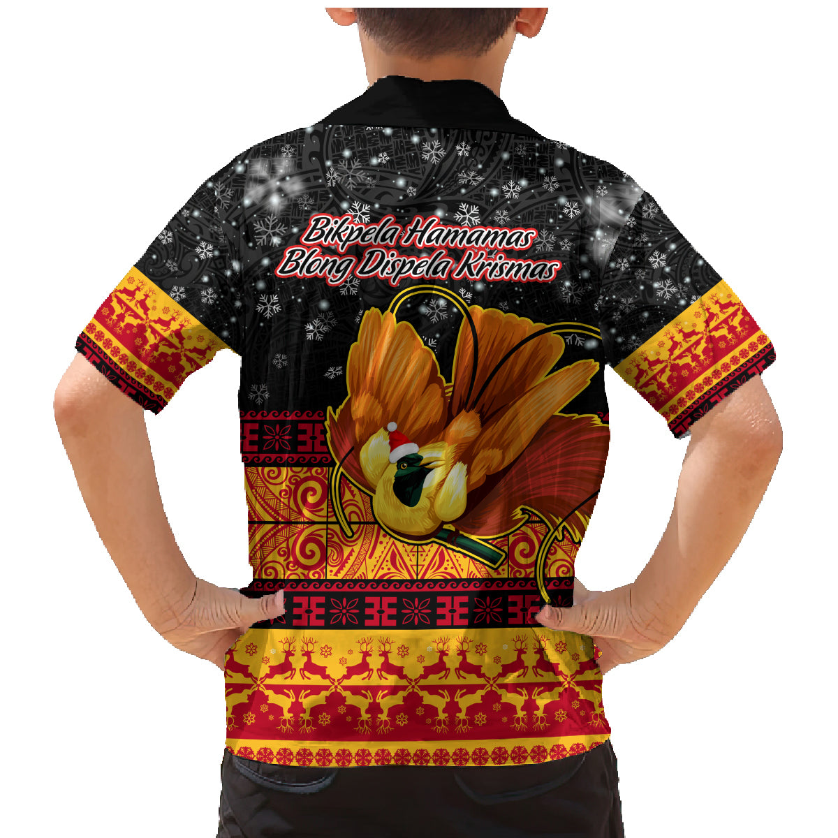 PNG Hamamas Krismas Family Matching Mermaid Dress and Hawaiian Shirt Papua New Guinea Bird Of Paradise Merry Christmas Black Style LT9 - Polynesian Pride