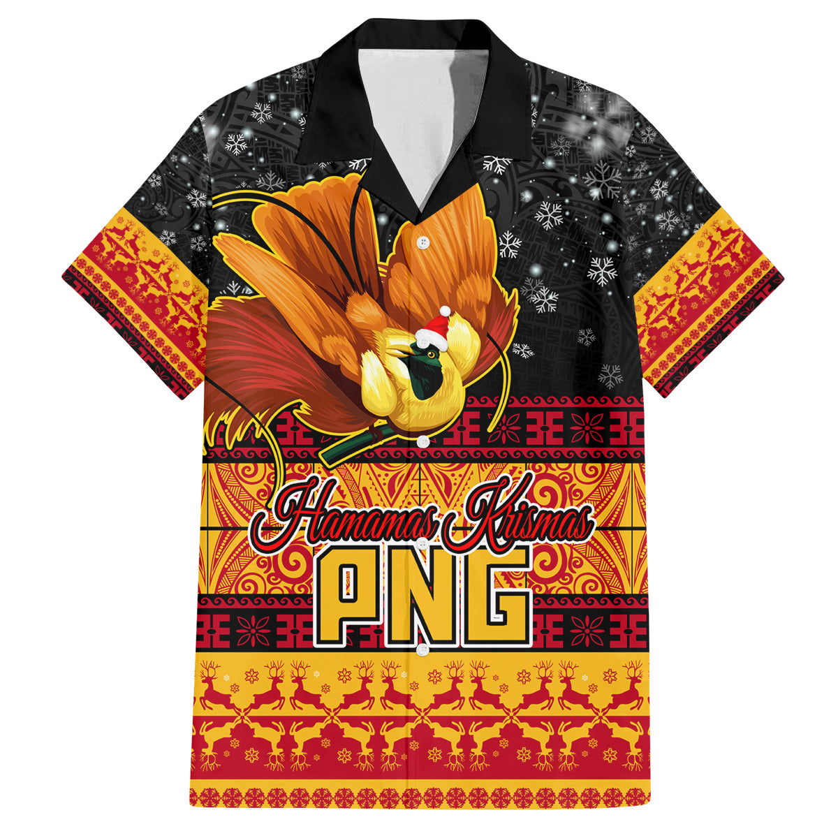 PNG Hamamas Krismas Family Matching Tank Maxi Dress and Hawaiian Shirt Papua New Guinea Bird Of Paradise Merry Christmas Black Style LT9 Dad's Shirt - Short Sleeve Black - Polynesian Pride