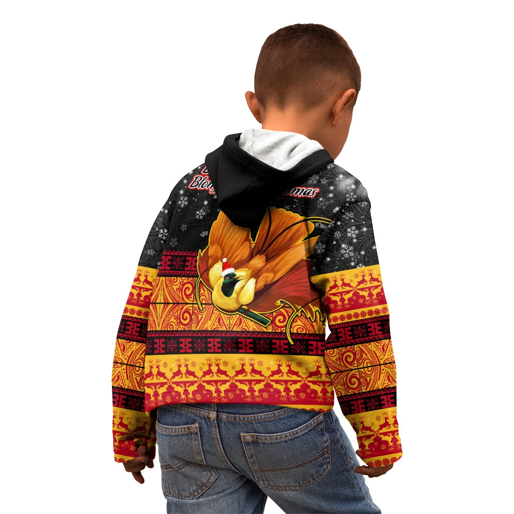 PNG Hamamas Krismas Kid Hoodie Papua New Guinea Bird Of Paradise Merry Christmas Black Style LT9 - Polynesian Pride
