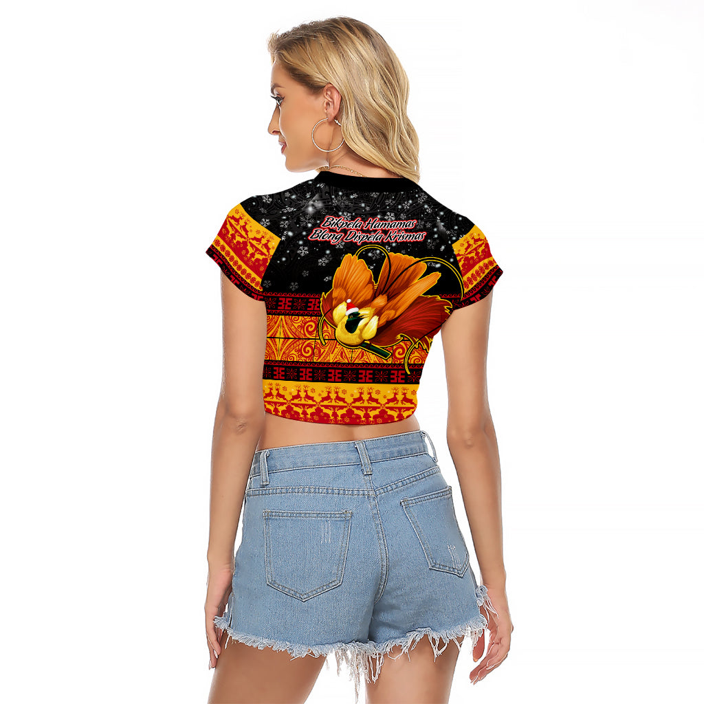 PNG Hamamas Krismas Raglan Cropped T Shirt Papua New Guinea Bird Of Paradise Merry Christmas Black Style LT9 - Polynesian Pride