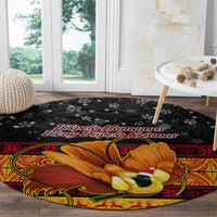 PNG Hamamas Krismas Round Carpet Papua New Guinea Bird Of Paradise Merry Christmas Black Style LT9 - Polynesian Pride