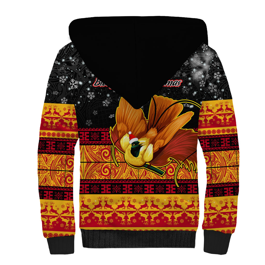 PNG Hamamas Krismas Sherpa Hoodie Papua New Guinea Bird Of Paradise Merry Christmas Black Style LT9 - Polynesian Pride