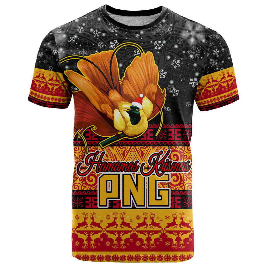 PNG Hamamas Krismas T Shirt Papua New Guinea Bird Of Paradise Merry Christmas Black Style LT9 Black - Polynesian Pride