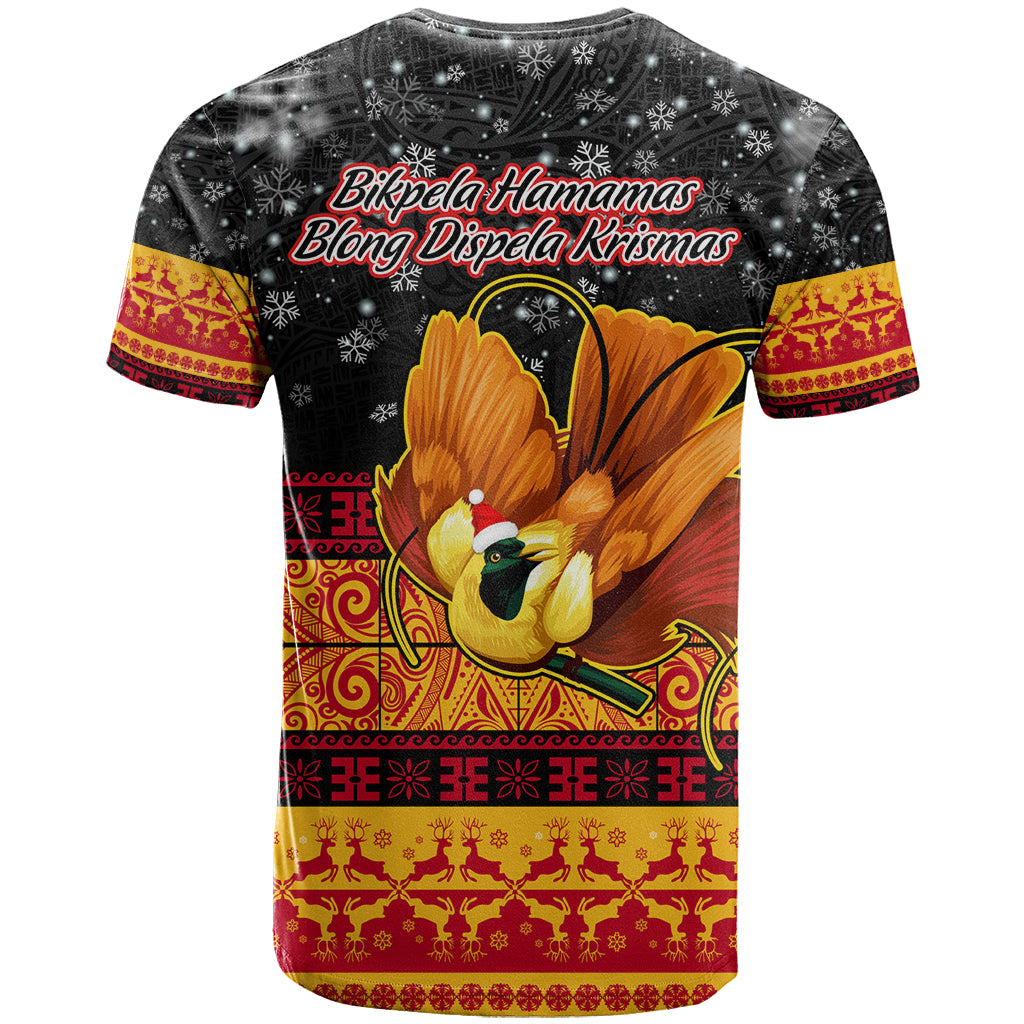 PNG Hamamas Krismas T Shirt Papua New Guinea Bird Of Paradise Merry Christmas Black Style LT9 - Polynesian Pride