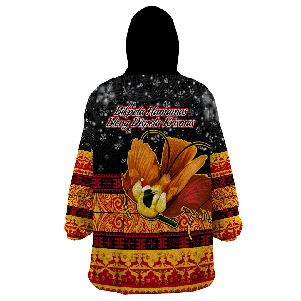 PNG Hamamas Krismas Wearable Blanket Hoodie Papua New Guinea Bird Of Paradise Merry Christmas Black Style LT9 - Polynesian Pride