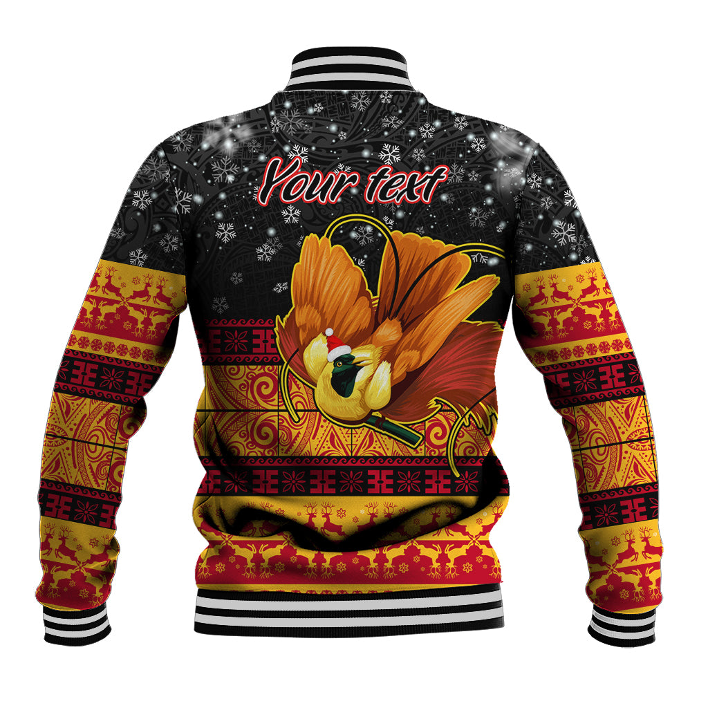 Personalised PNG Hamamas Krismas Baseball Jacket Papua New Guinea Bird Of Paradise Merry Christmas Black Style LT9 - Polynesian Pride