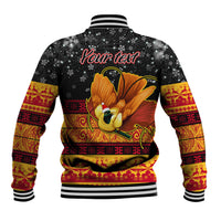 Personalised PNG Hamamas Krismas Baseball Jacket Papua New Guinea Bird Of Paradise Merry Christmas Black Style LT9 - Polynesian Pride