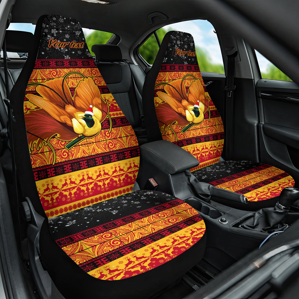 Personalised PNG Hamamas Krismas Car Seat Cover Papua New Guinea Bird Of Paradise Merry Christmas Black Style LT9 One Size Black - Polynesian Pride