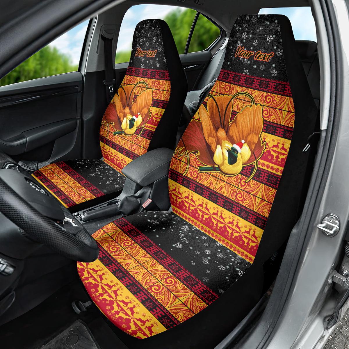 Personalised PNG Hamamas Krismas Car Seat Cover Papua New Guinea Bird Of Paradise Merry Christmas Black Style LT9 - Polynesian Pride