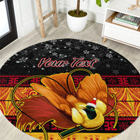 Personalised PNG Hamamas Krismas Round Carpet Papua New Guinea Bird Of Paradise Merry Christmas Black Style LT9 Black - Polynesian Pride