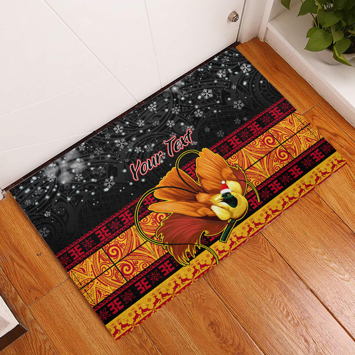 Personalised PNG Hamamas Krismas Rubber Doormat Papua New Guinea Bird Of Paradise Merry Christmas Black Style LT9 Black - Polynesian Pride