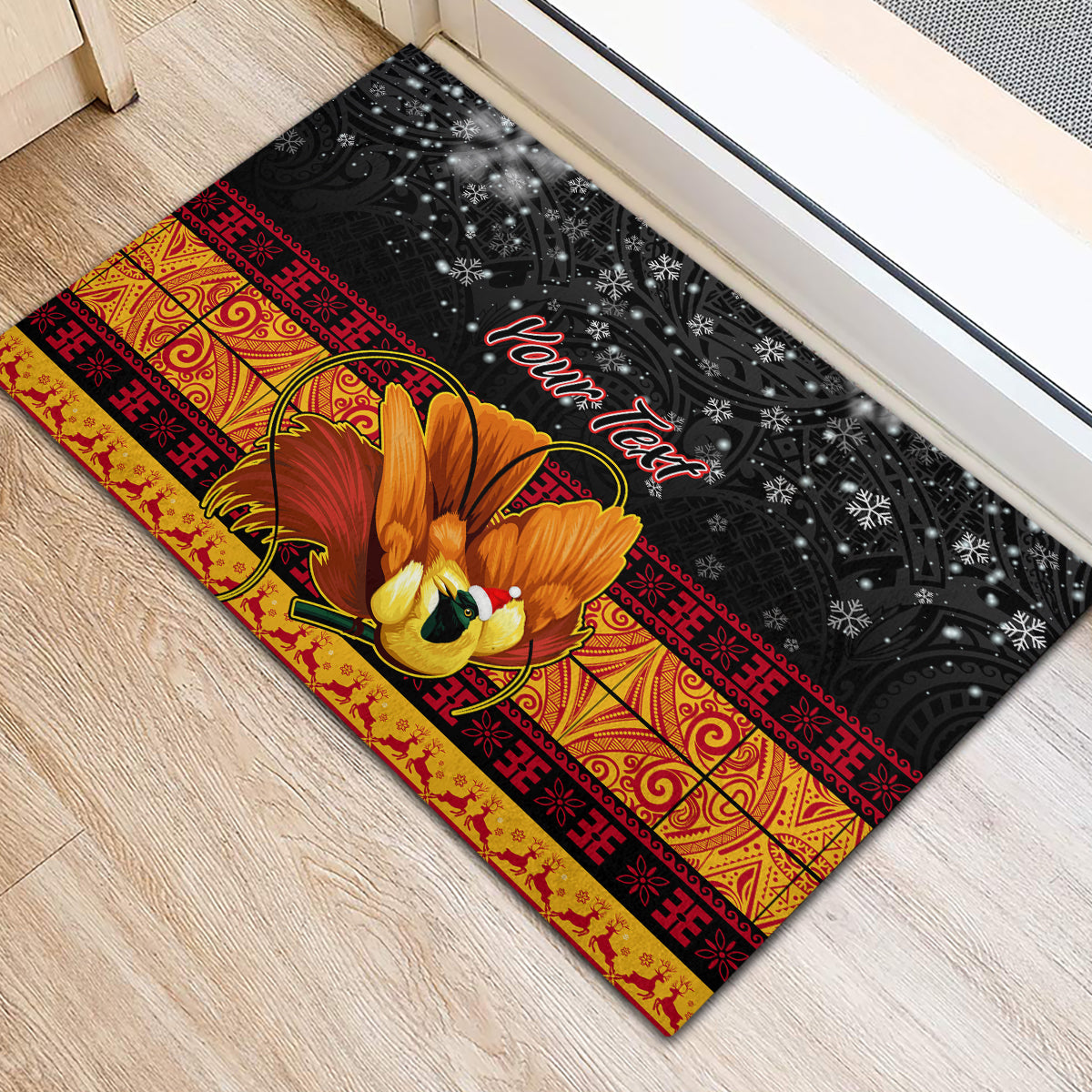 Personalised PNG Hamamas Krismas Rubber Doormat Papua New Guinea Bird Of Paradise Merry Christmas Black Style LT9 - Polynesian Pride