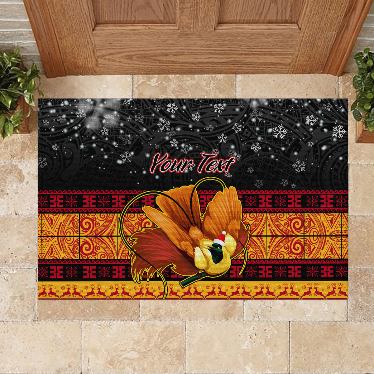 Personalised PNG Hamamas Krismas Rubber Doormat Papua New Guinea Bird Of Paradise Merry Christmas Black Style LT9 - Polynesian Pride