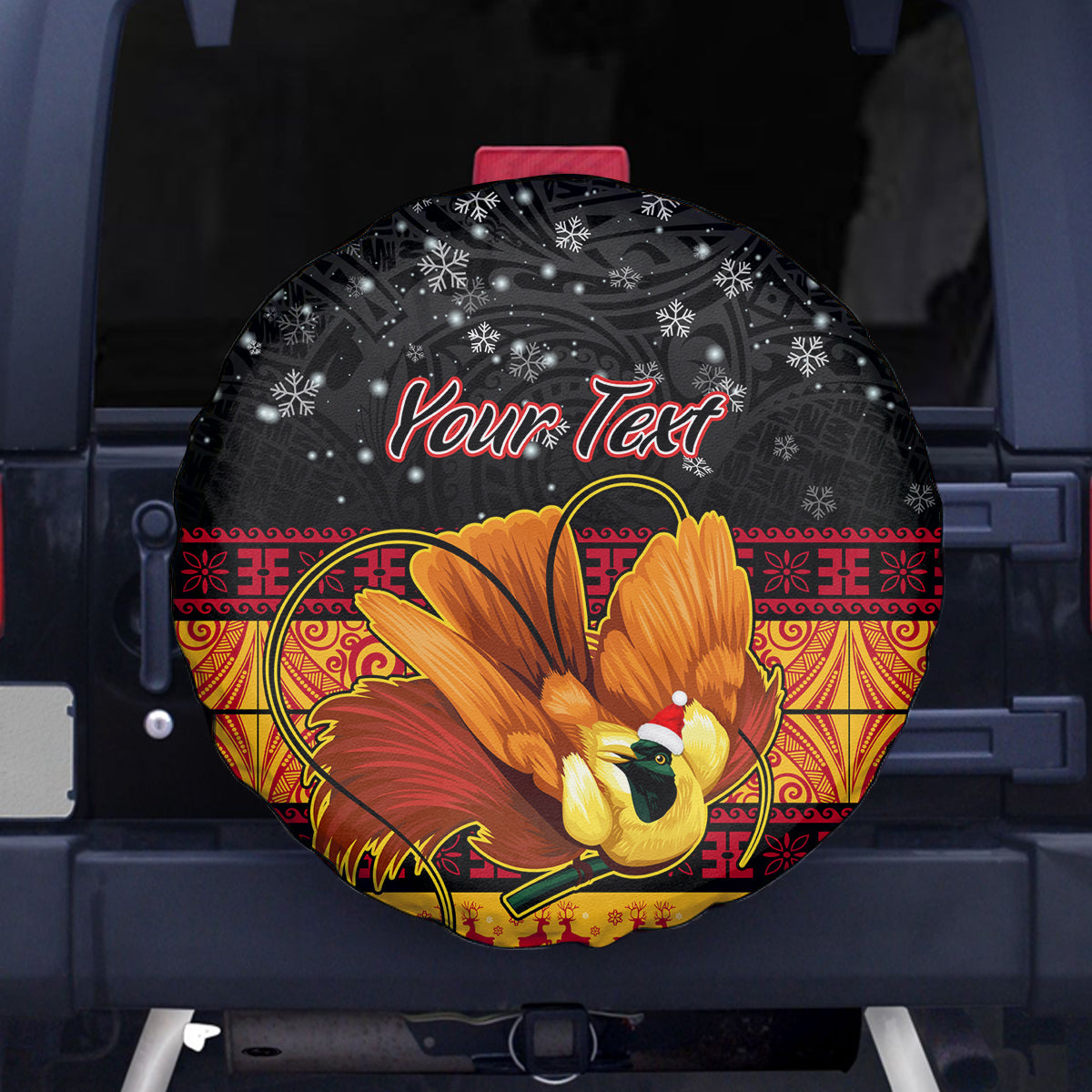 Personalised PNG Hamamas Krismas Spare Tire Cover Papua New Guinea Bird Of Paradise Merry Christmas Black Style LT9 Black - Polynesian Pride