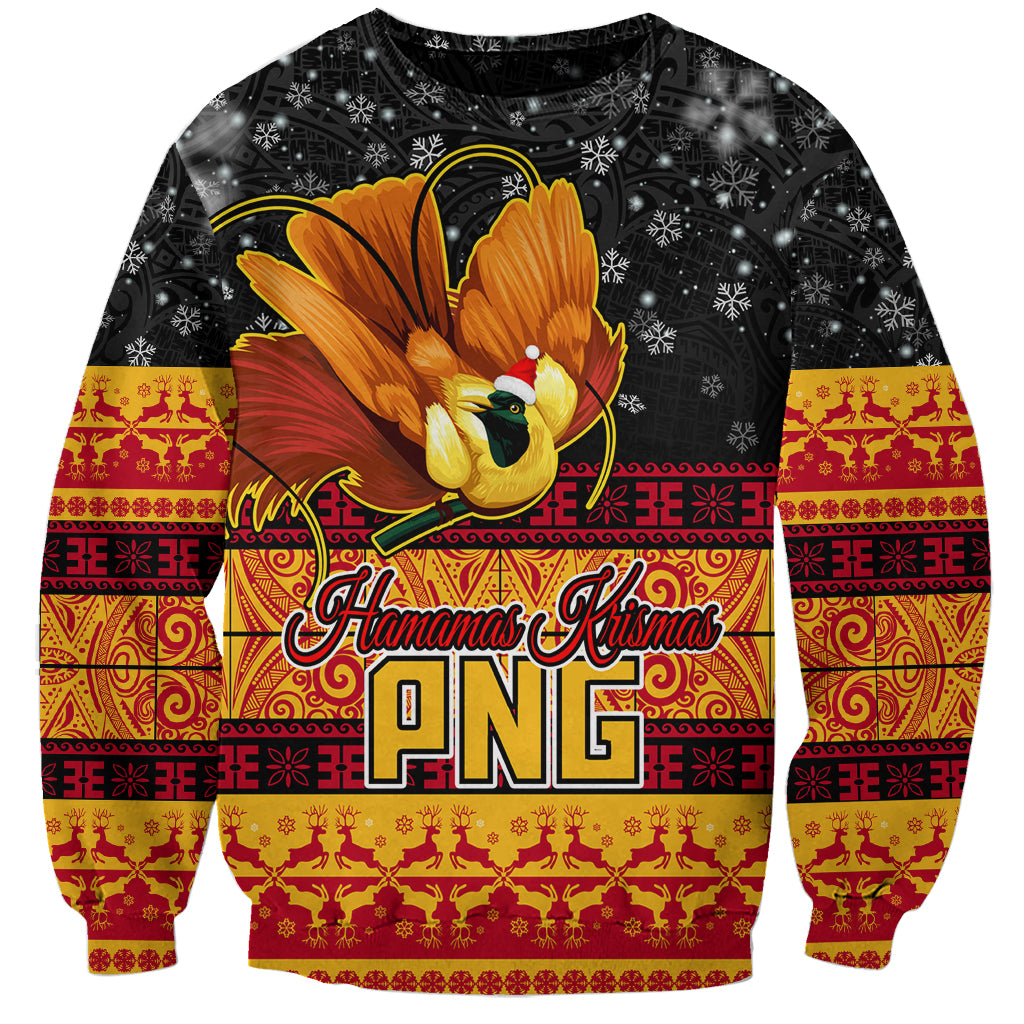 Personalised PNG Hamamas Krismas Sweatshirt Papua New Guinea Bird Of Paradise Merry Christmas Black Style LT9 Unisex Black - Polynesian Pride