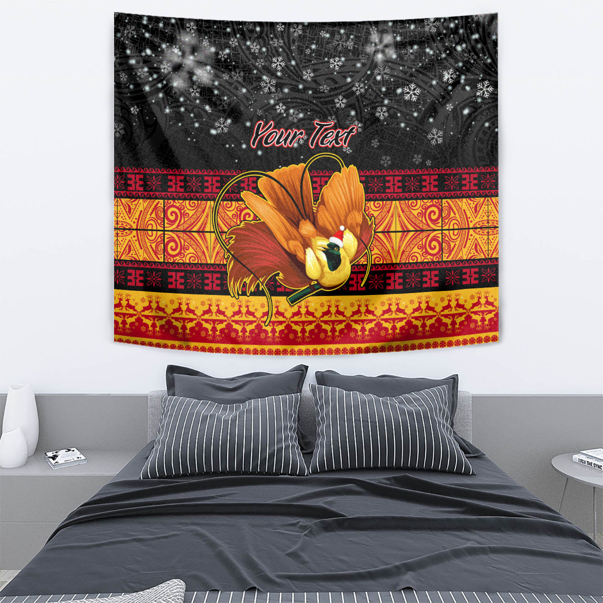 Personalised PNG Hamamas Krismas Tapestry Papua New Guinea Bird Of Paradise Merry Christmas Black Style LT9 - Polynesian Pride