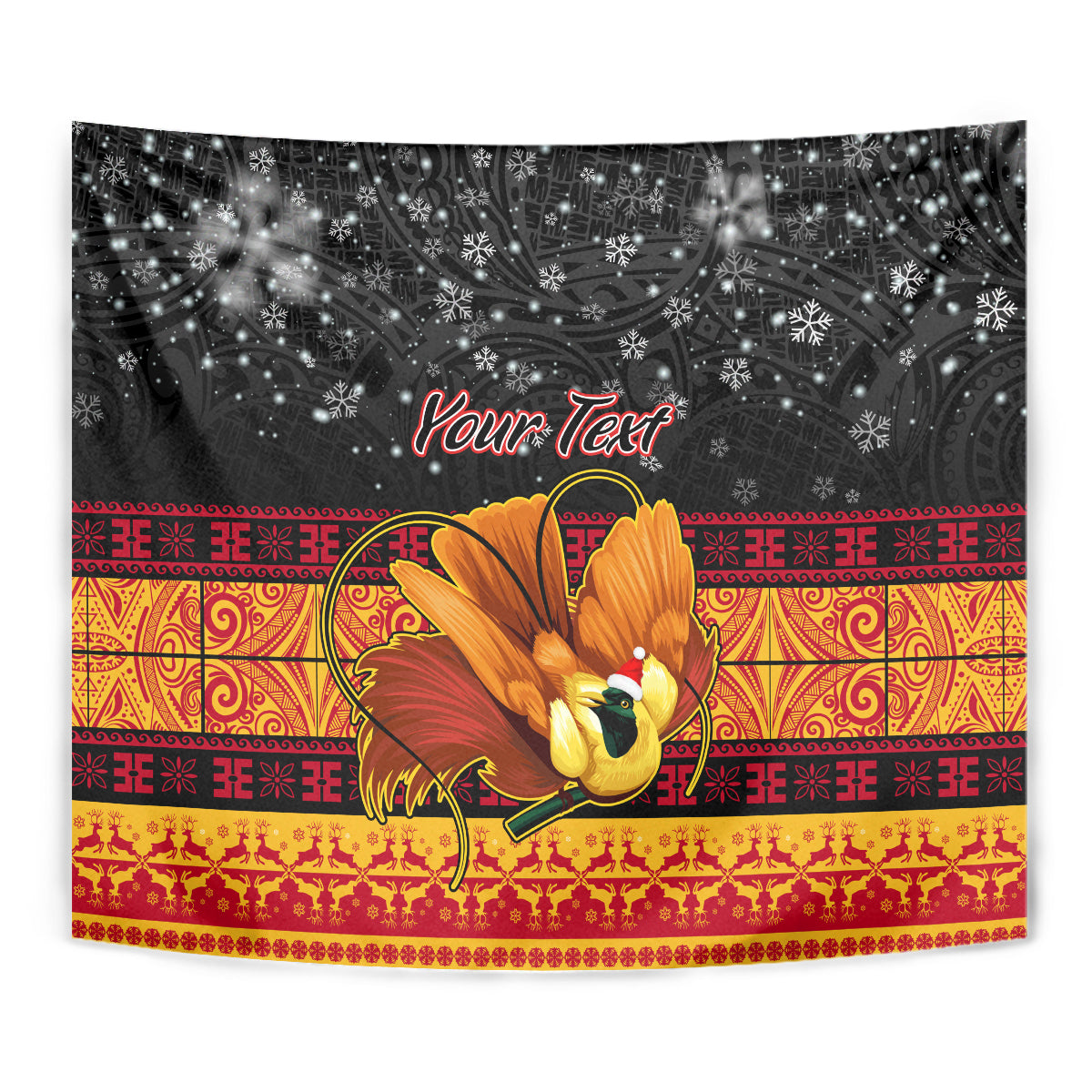 Personalised PNG Hamamas Krismas Tapestry Papua New Guinea Bird Of Paradise Merry Christmas Black Style LT9 - Polynesian Pride