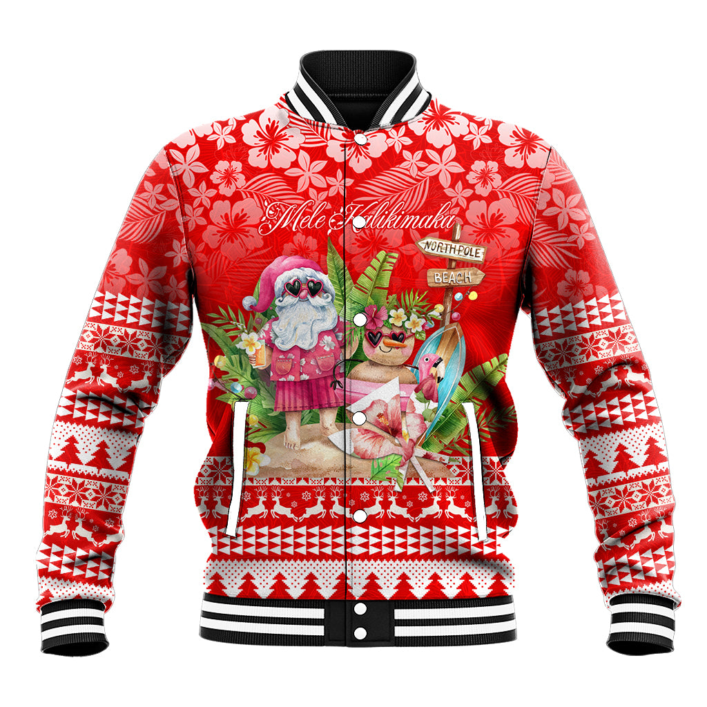 Personalised Hawaii Mele Kalikimaka Baseball Jacket Santa Beach Merry Christmas LT9 Unisex Red - Polynesian Pride