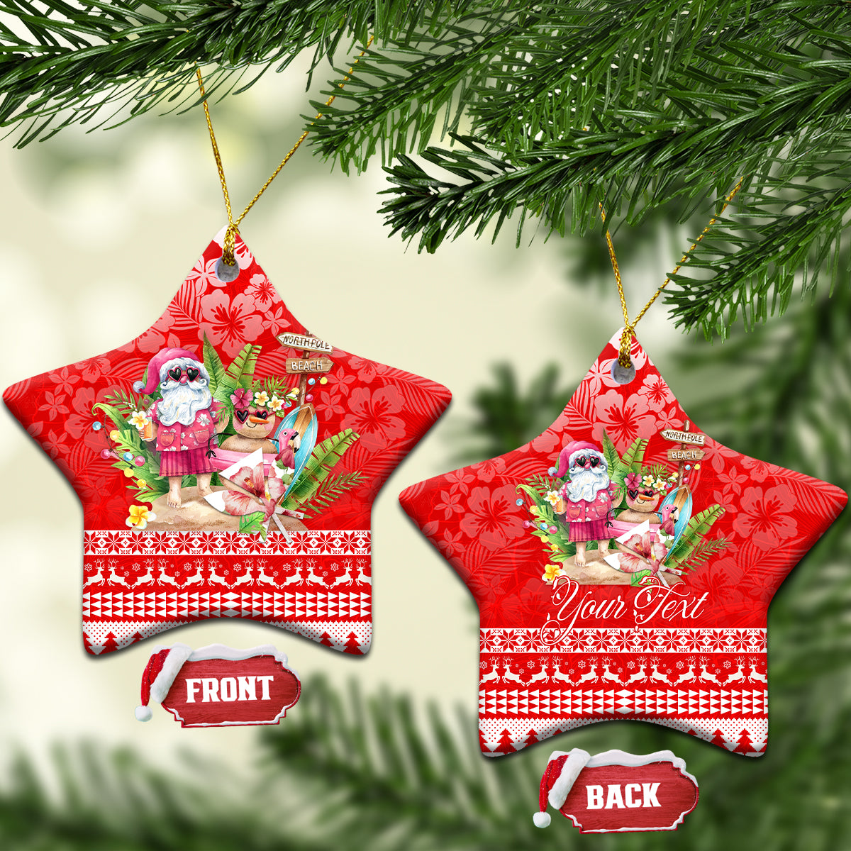 Personalised Hawaii Mele Kalikimaka Ceramic Ornament Santa Beach Merry Christmas LT9 Star Red - Polynesian Pride