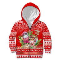 Personalised Hawaii Mele Kalikimaka Kid Hoodie Santa Beach Merry Christmas LT9 Zip Hoodie Red - Polynesian Pride