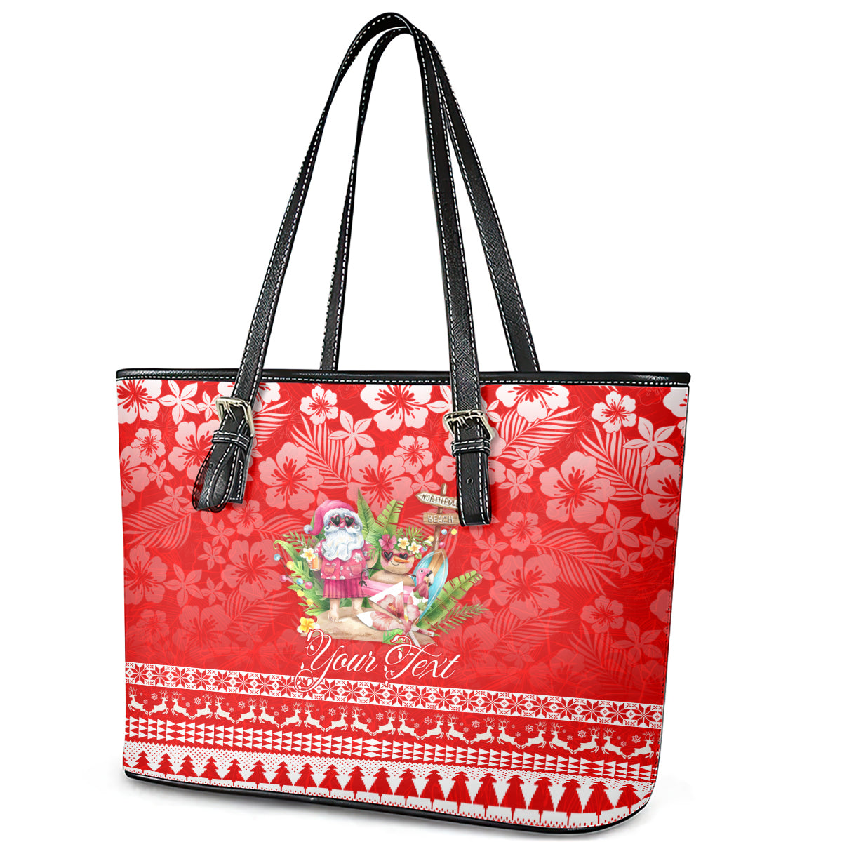 Personalised Hawaii Mele Kalikimaka Leather Tote Bag Santa Beach Merry Christmas LT9 - Polynesian Pride