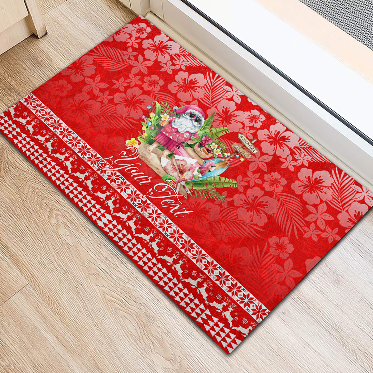 Personalised Hawaii Mele Kalikimaka Rubber Doormat Santa Beach Merry Christmas LT9 - Polynesian Pride