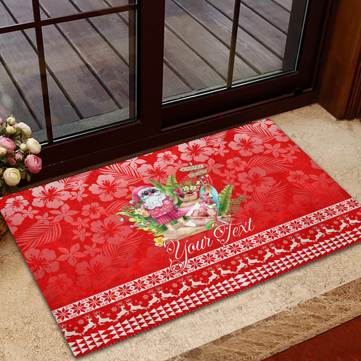 Personalised Hawaii Mele Kalikimaka Rubber Doormat Santa Beach Merry Christmas LT9 - Polynesian Pride
