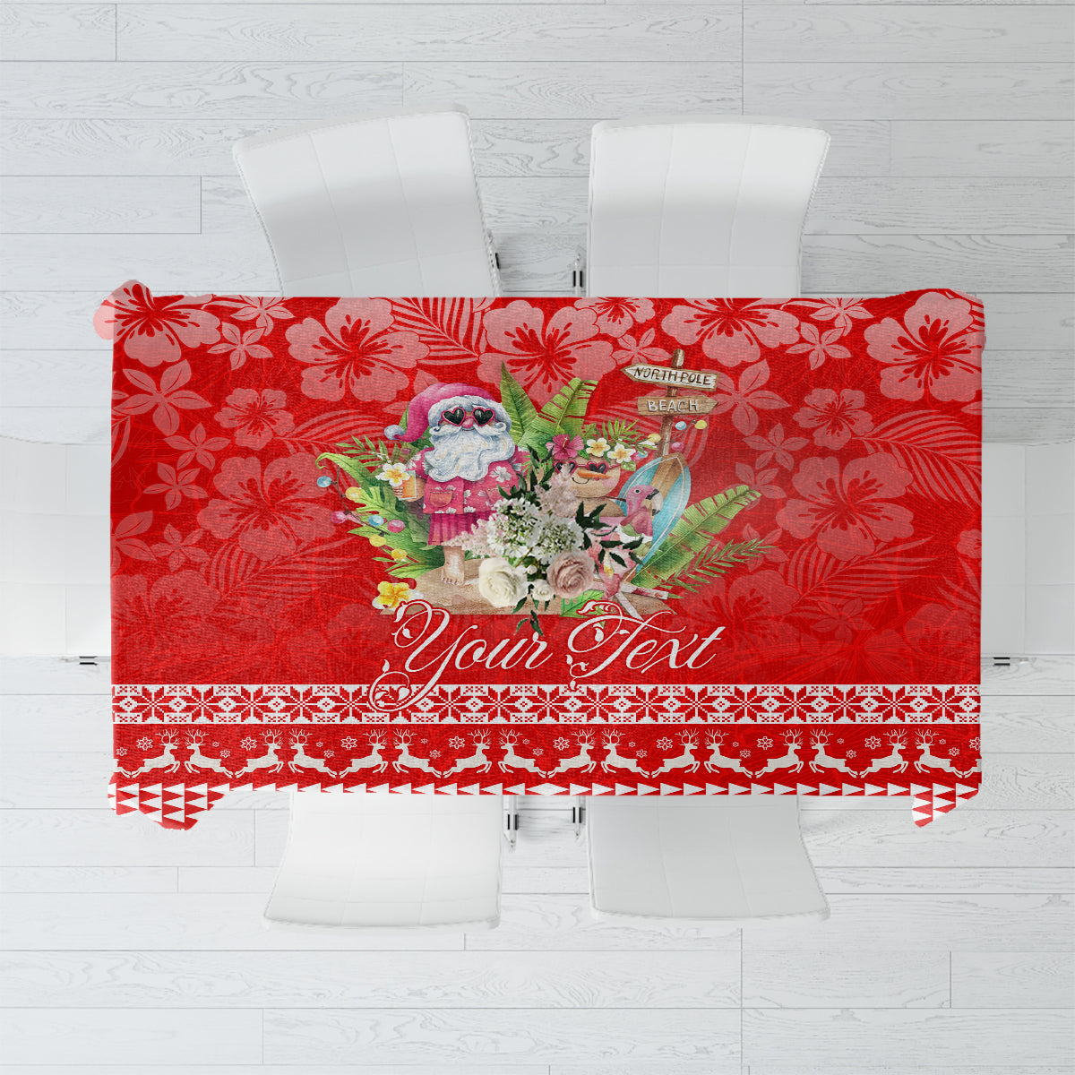 Personalised Hawaii Mele Kalikimaka Tablecloth Santa Beach Merry Christmas LT9 Red - Polynesian Pride