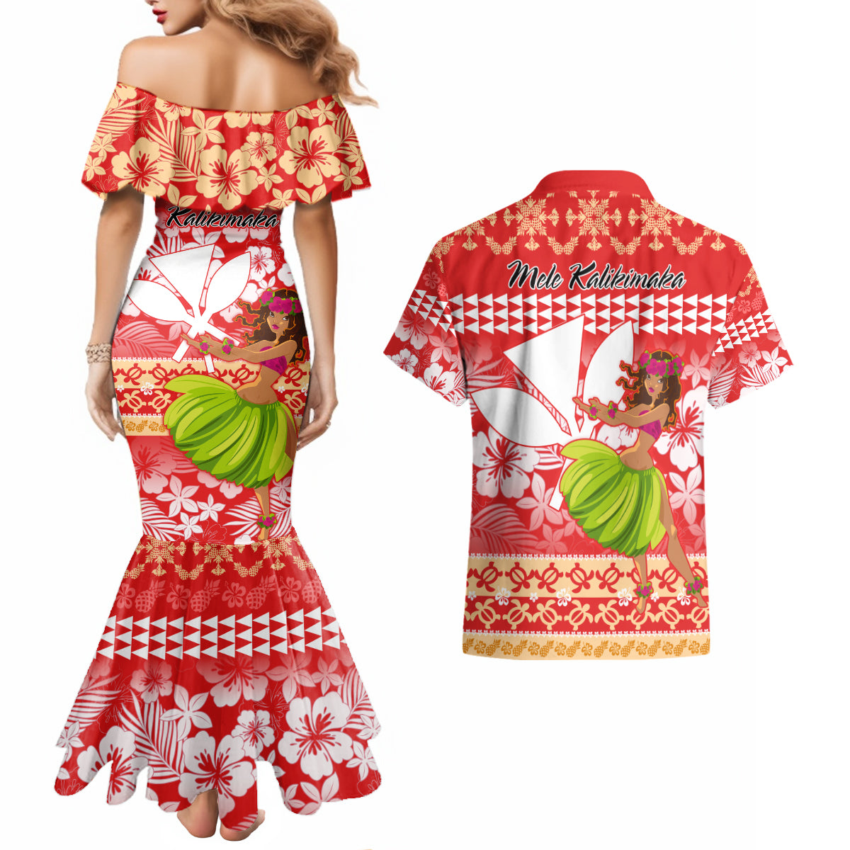 Hawaii Mele Kalikimaka Couples Matching Mermaid Dress and Hawaiian Shirt Santa Claus and Hula Dancing Merry Christmas LT9 - Polynesian Pride