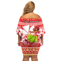 Hawaii Mele Kalikimaka Family Matching Off Shoulder Short Dress and Hawaiian Shirt Santa Claus and Hula Dancing Merry Christmas LT9 - Polynesian Pride