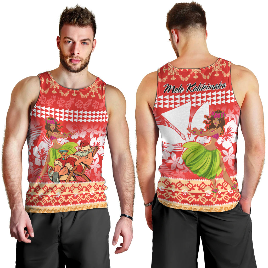 Hawaii Mele Kalikimaka Men Tank Top Santa Claus and Hula Dancing Merry Christmas LT9 - Polynesian Pride