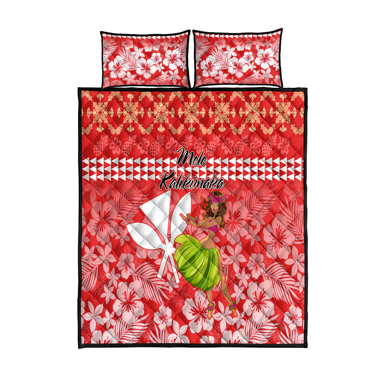Hawaii Mele Kalikimaka Quilt Bed Set Santa Claus and Hula Dancing Merry Christmas LT9 Red - Polynesian Pride