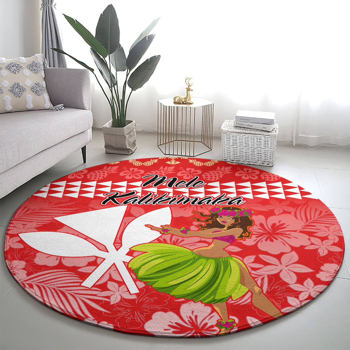 Hawaii Mele Kalikimaka Round Carpet Santa Claus and Hula Dancing Merry Christmas LT9 - Polynesian Pride