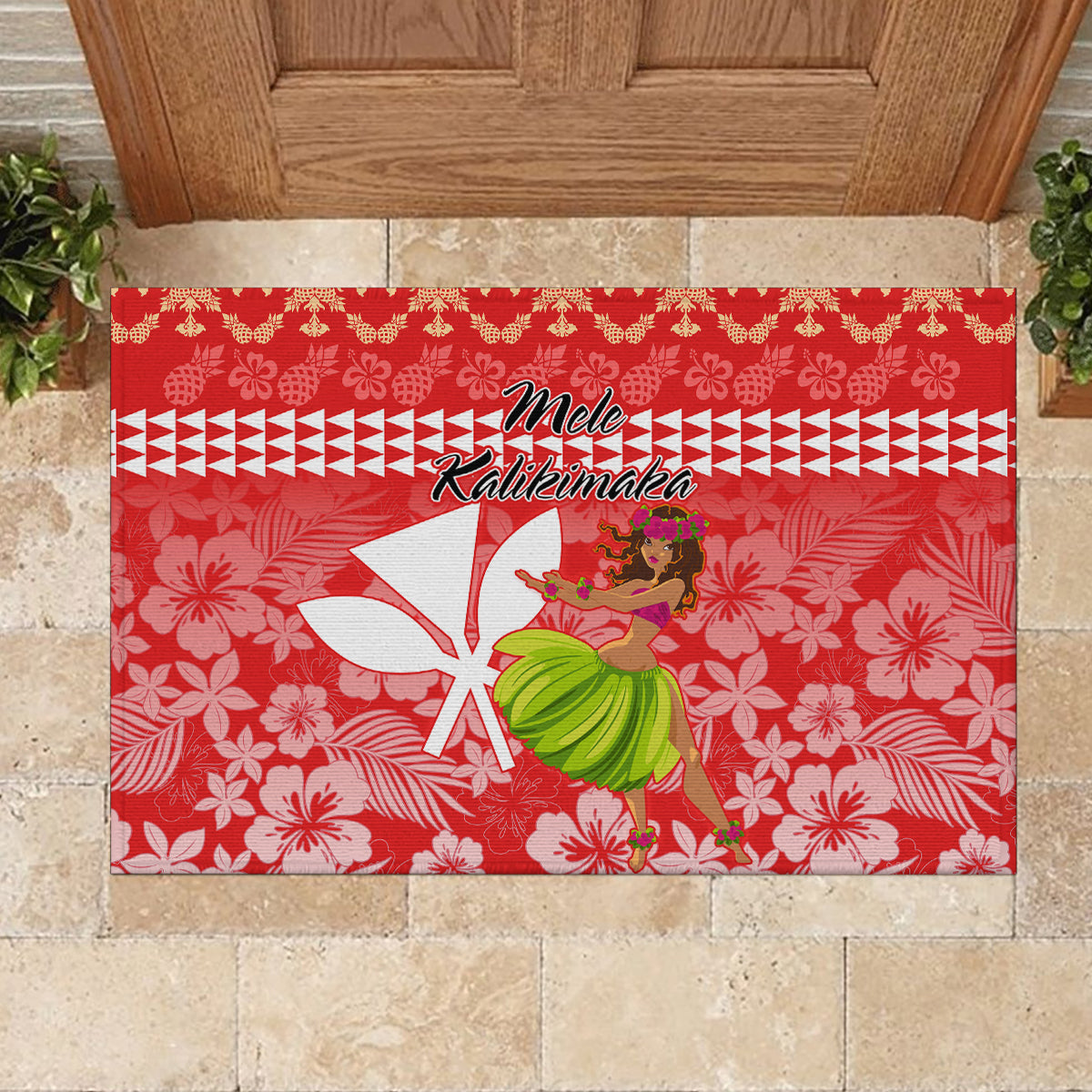 Hawaii Mele Kalikimaka Rubber Doormat Santa Claus and Hula Dancing Merry Christmas LT9 - Polynesian Pride