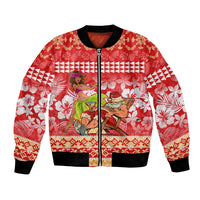 Personalised Hawaii Mele Kalikimaka Bomber Jacket Santa Claus and Hula Dancing Merry Christmas LT9 Unisex Red - Polynesian Pride