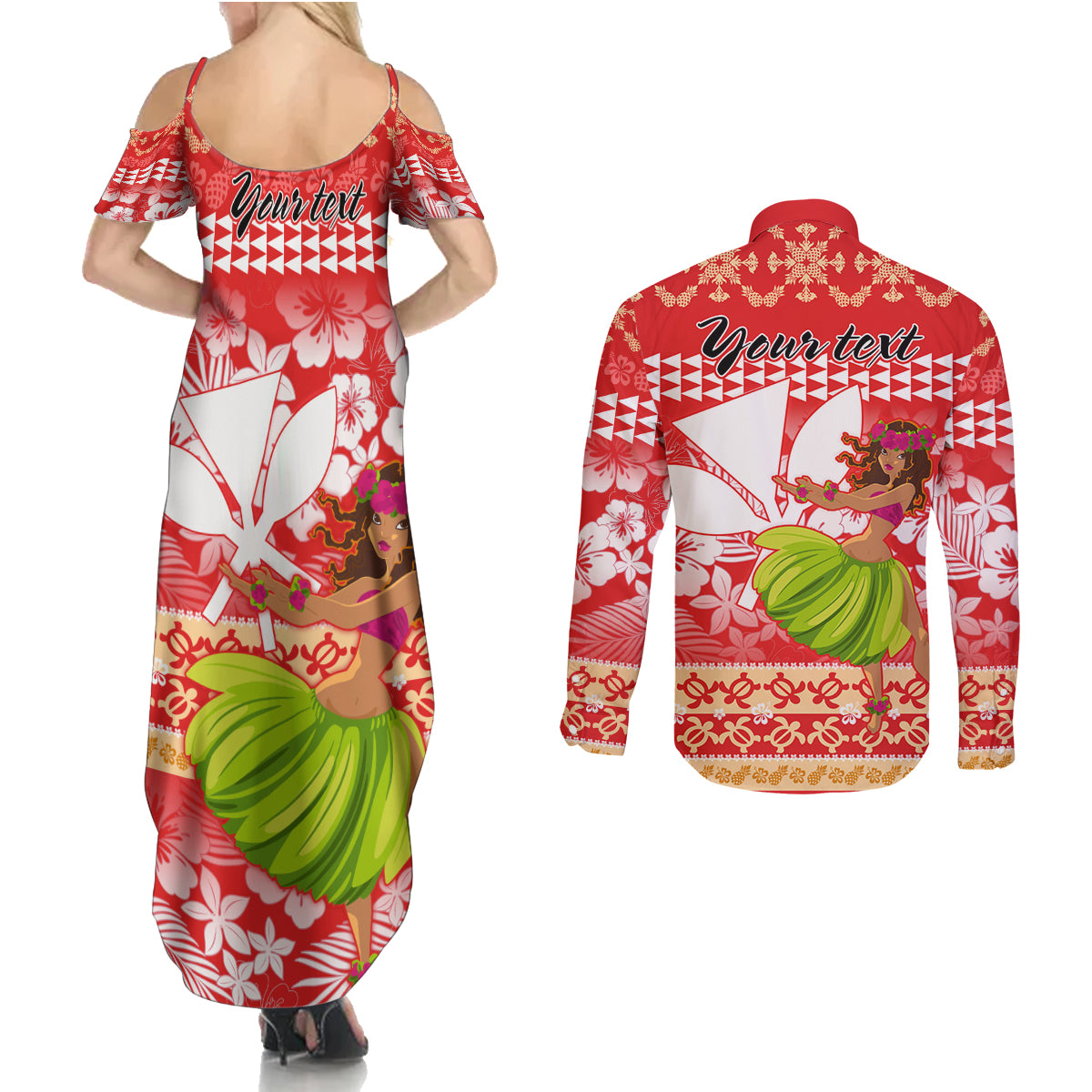 Personalised Hawaii Mele Kalikimaka Couples Matching Summer Maxi Dress and Long Sleeve Button Shirt Santa Claus and Hula Dancing Merry Christmas LT9 - Polynesian Pride