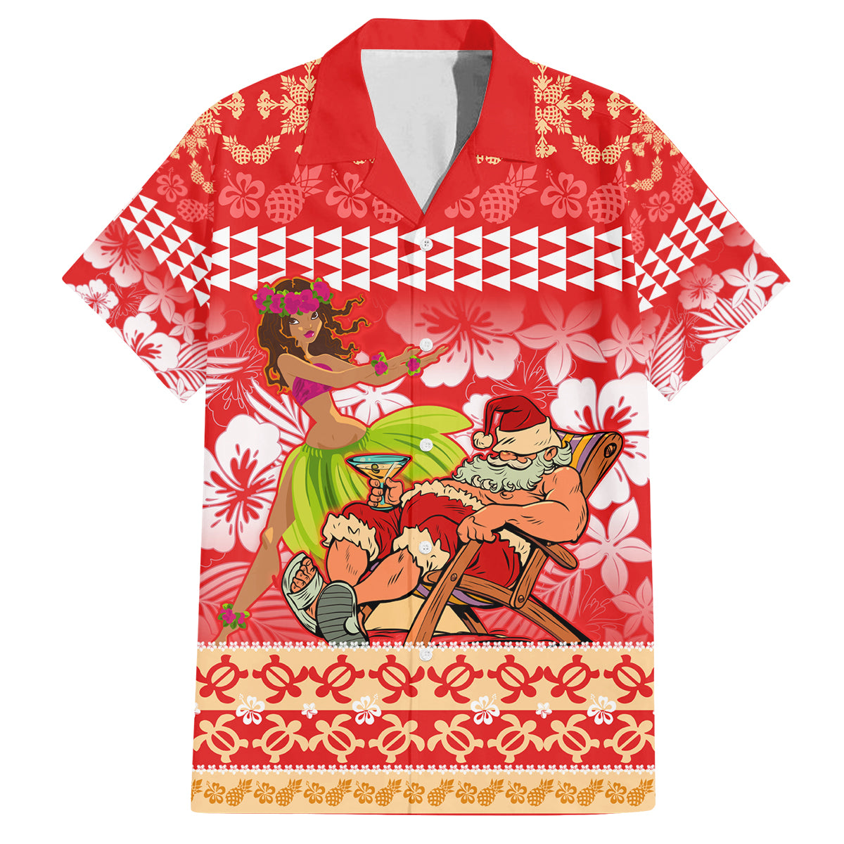 Personalised Hawaii Mele Kalikimaka Family Matching Tank Maxi Dress and Hawaiian Shirt Santa Claus and Hula Dancing Merry Christmas LT9 Dad's Shirt - Short Sleeve Red - Polynesian Pride
