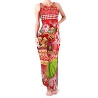 Personalised Hawaii Mele Kalikimaka Family Matching Tank Maxi Dress and Hawaiian Shirt Santa Claus and Hula Dancing Merry Christmas LT9 Mom's Dress Red - Polynesian Pride