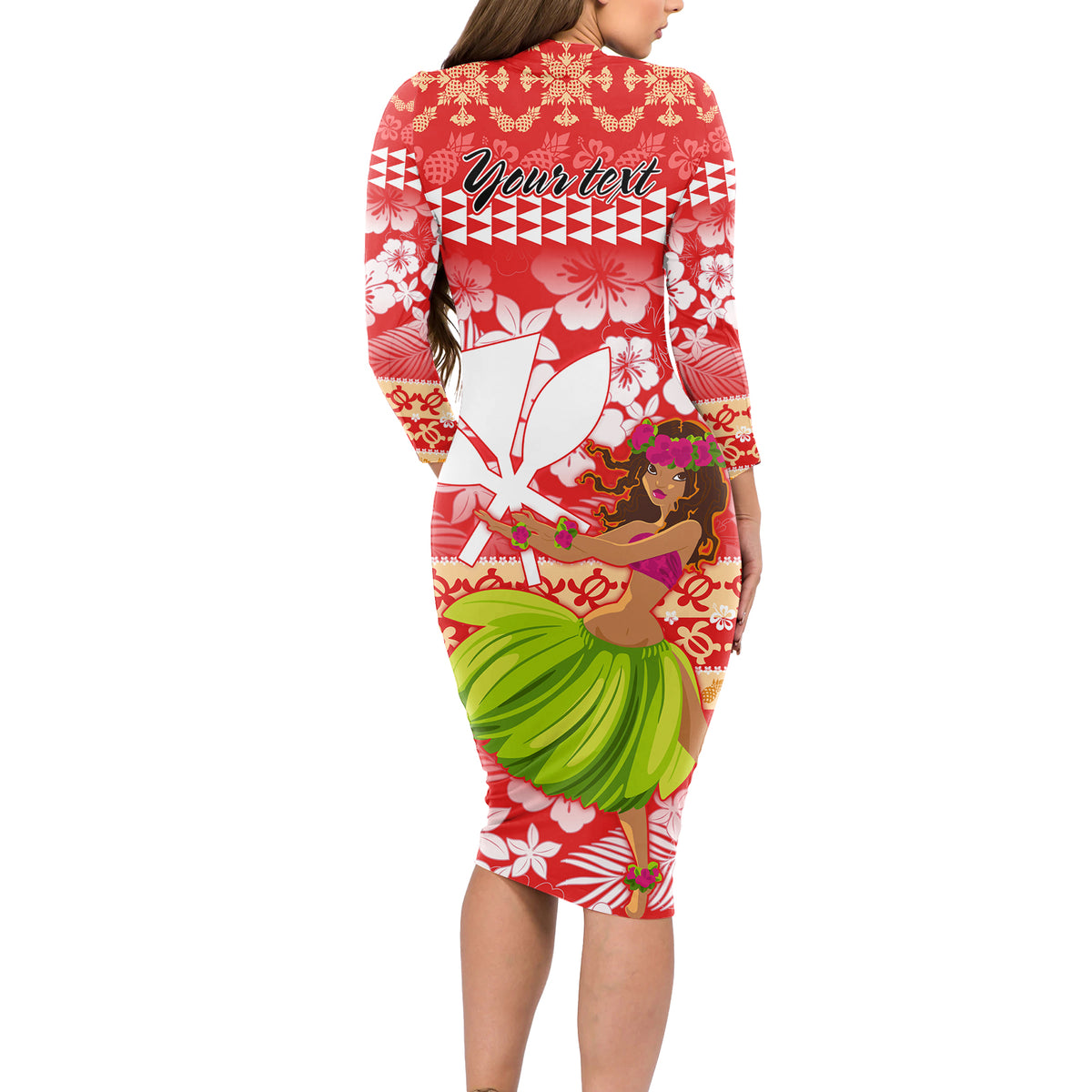 Personalised Hawaii Mele Kalikimaka Long Sleeve Bodycon Dress Santa Claus and Hula Dancing Merry Christmas LT9 - Polynesian Pride