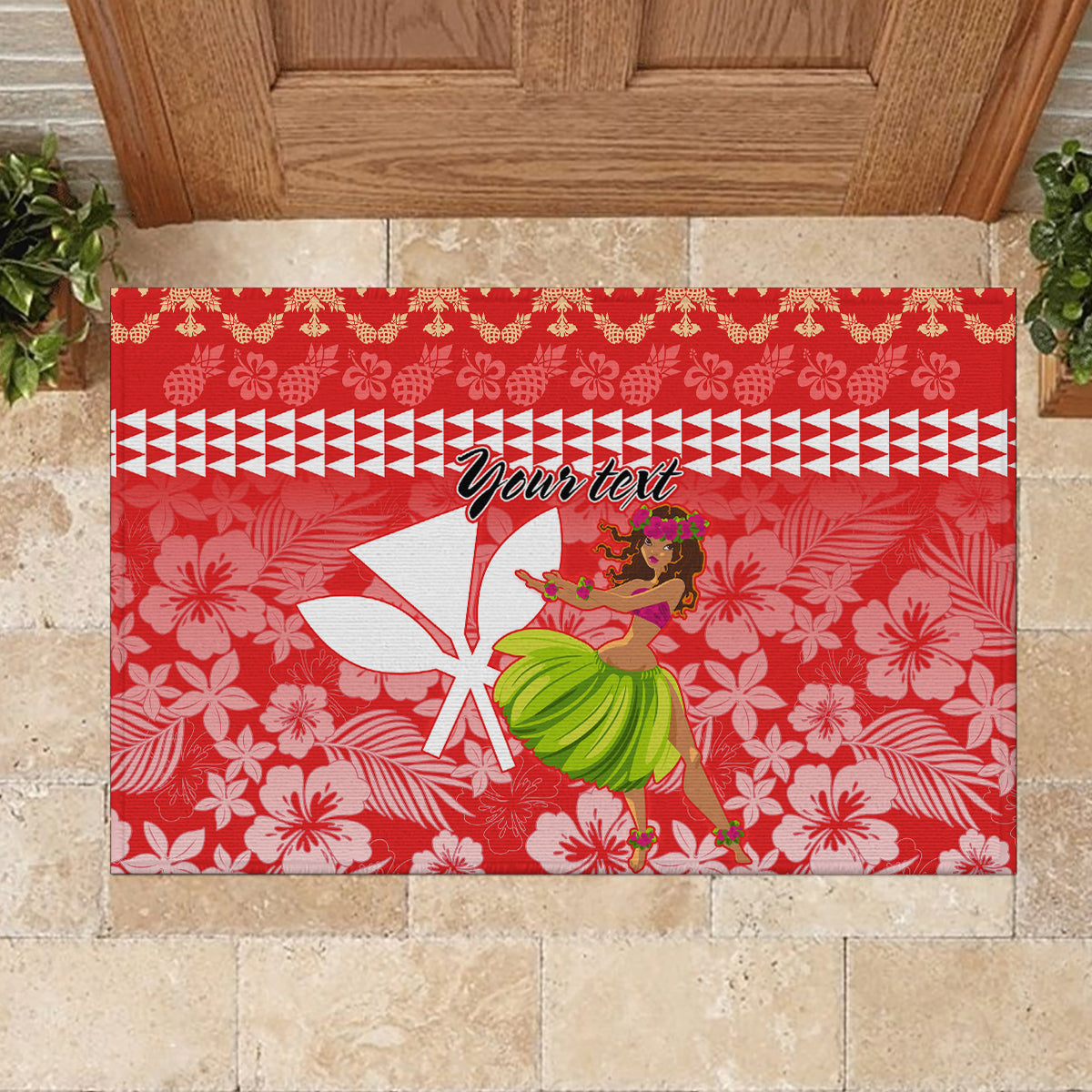 Personalised Hawaii Mele Kalikimaka Rubber Doormat Santa Claus and Hula Dancing Merry Christmas LT9 - Polynesian Pride
