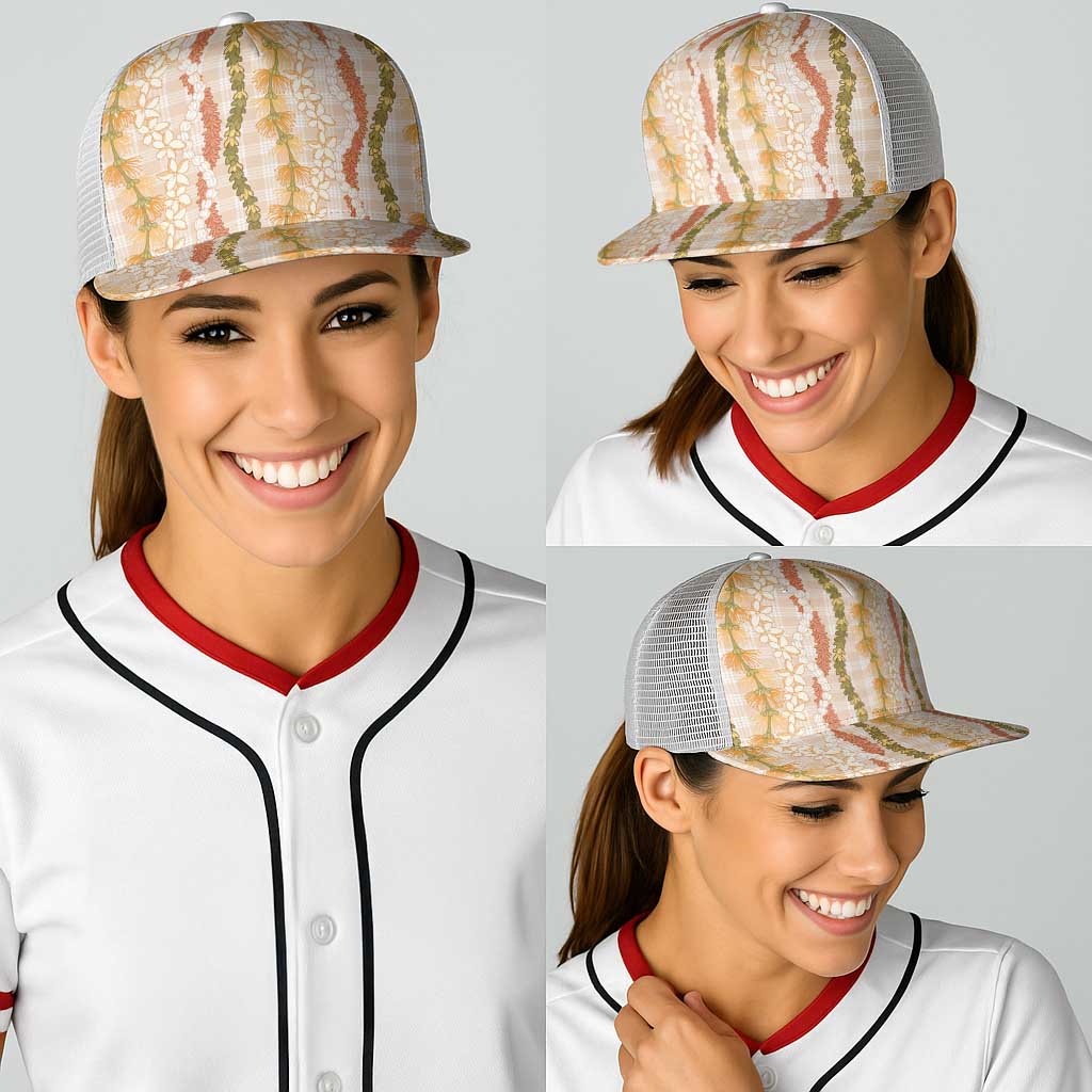 Hawaiian Ohia Lehua Lei Baseball Net Cap Plaid Palaka Ahiehie Pattern - Polynesian Pride