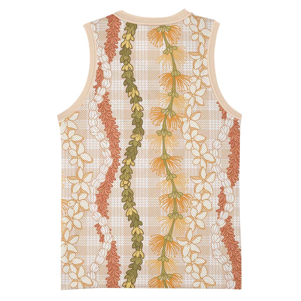 Hawaiian Ohia Lehua Lei Basketball Jersey Plaid Palaka Ahiehie Pattern - Polynesian Pride