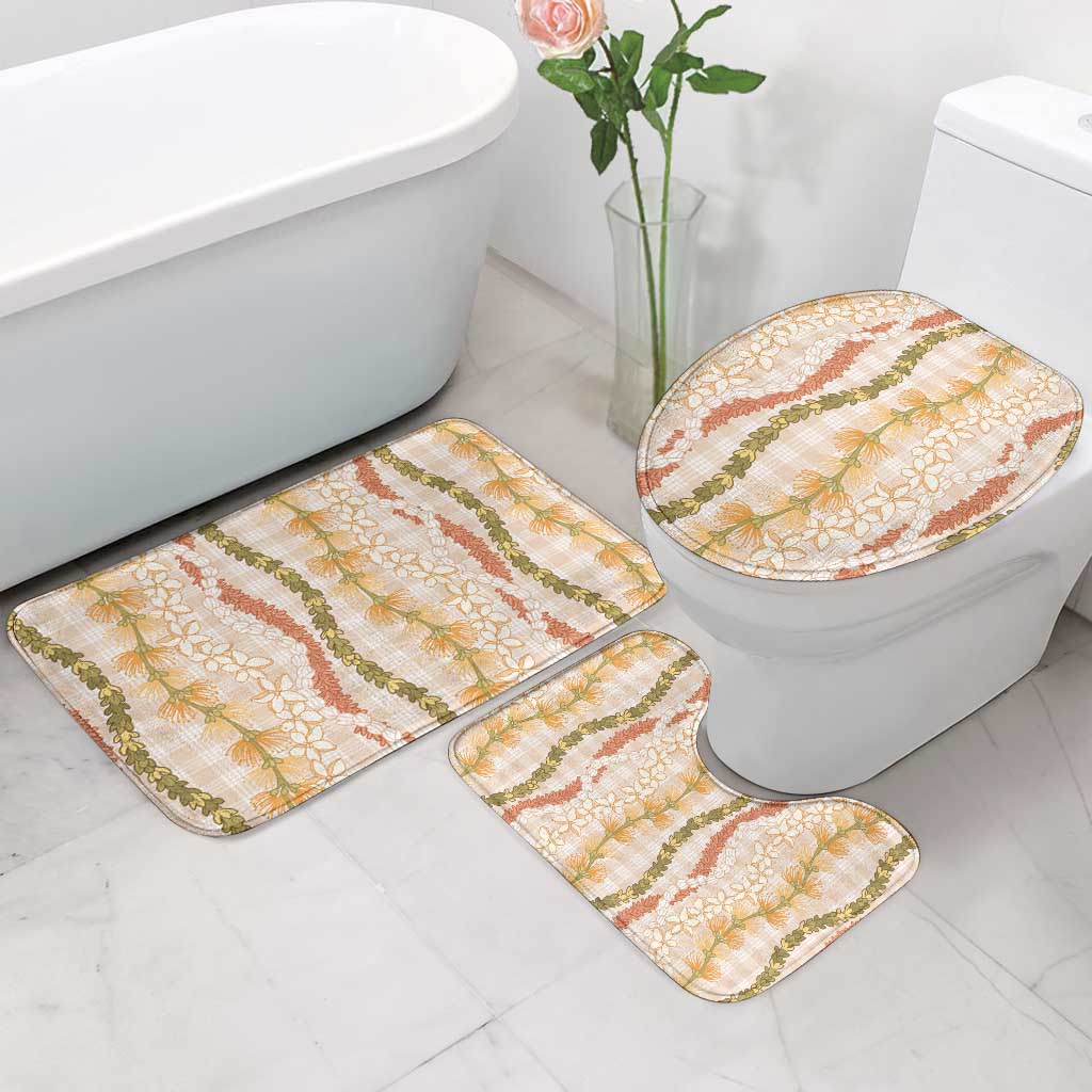 Hawaiian Ohia Lehua Lei Bathroom Set Plaid Palaka Ahiehie Pattern - Polynesian Pride